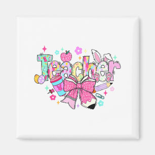 Funny Bunny Teacher Coquette Bow Rabbit Easter Ret Magnet