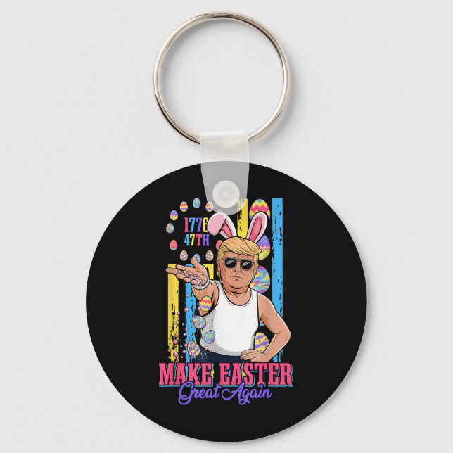 Funny Bunny Trump 47th Salt Bae Meme Make Easter G Key Ring (Front)