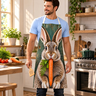 Funny Bunny with Carrot Rustic Wood All Over Print Apron
