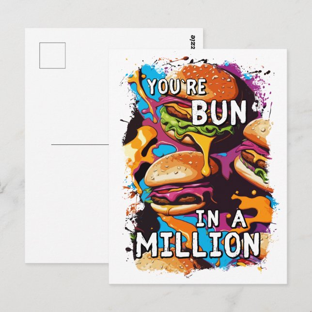 Funny BURGER Bun in a Million Pun for Food Lovers Postcard (Front/Back)