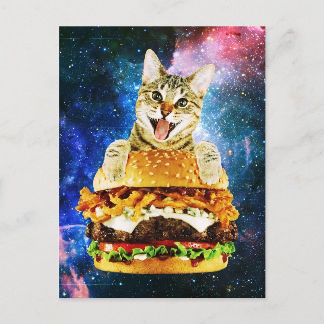 Funny burger cat space postcard (Front)