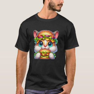 Funny Burger Cat with Cheeseburger Hat T-Shirt