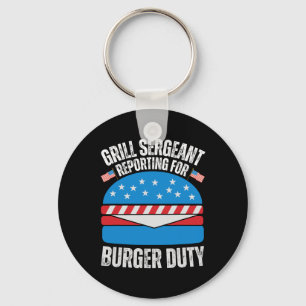 Funny Burger Lovers American Usa Flag Happy 4th Of Key Ring