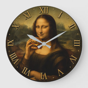 Funny Burger Mona Lisa Classic Art Meets Fast Food Large Clock