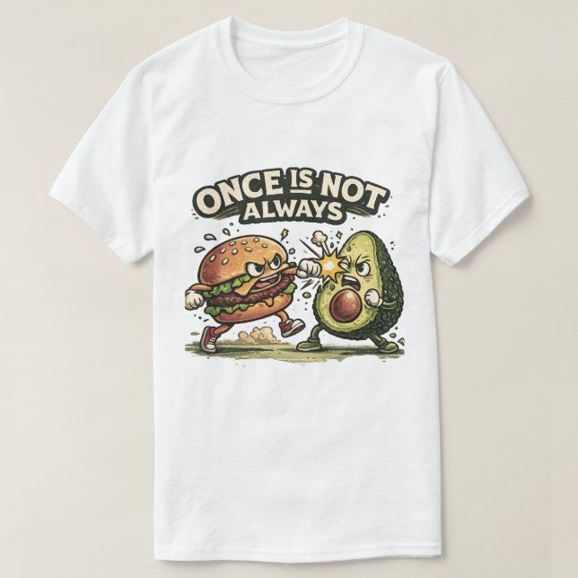 Funny Burger vs Avocad T-Shirt (Design Front)