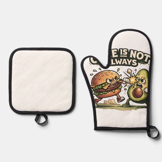 Funny Burger vs Avocado Oven Mitt & Pot Holder Set (Front)