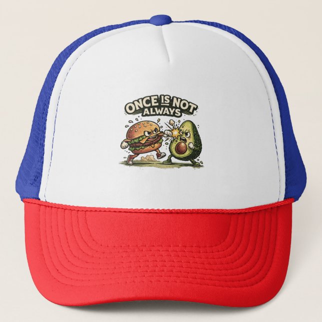 Funny Burger vs Avocado Trucker Hat (Front)