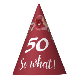 Funny Burgundy Roses Floral 50th Birthday Party Hat