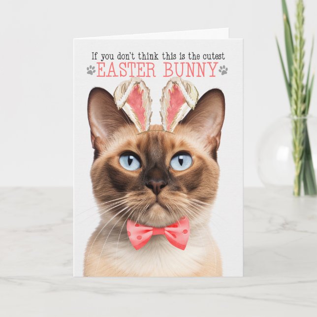 Funny Burmese Cat in Bunny Ears for Easter Holiday Card (Front)