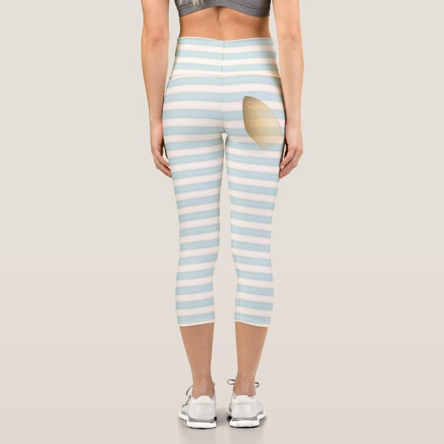 Funny Burned Ironing Cute Baby Blue Stripes Capri Leggings (Back)