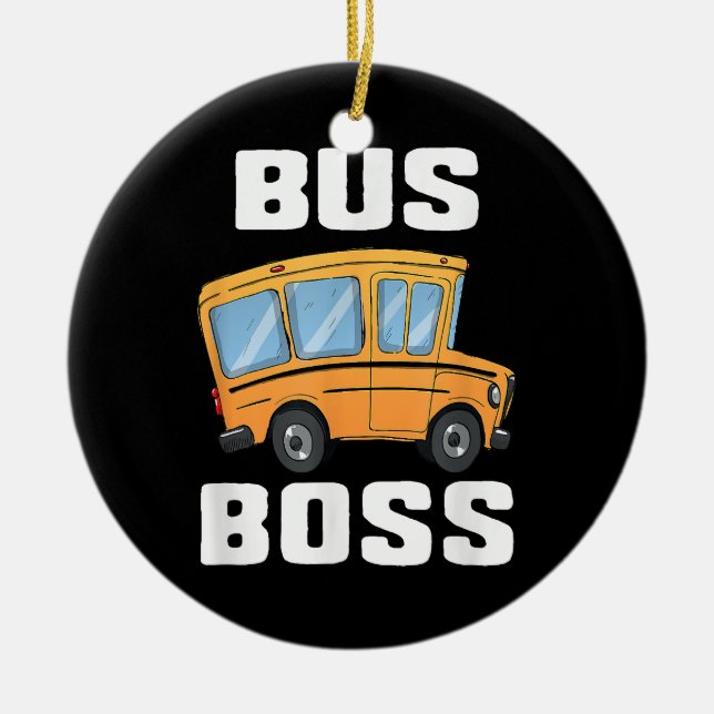 Funny Bus Boss School Bus Driver Ceramic Tree Decoration (Front)