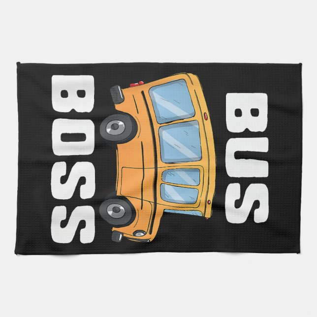 Funny Bus Boss School Bus Driver Tea Towel (Horizontal)