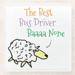 Funny Bus Driver Sheep Best Baaa None Cartoon Glass Coaster