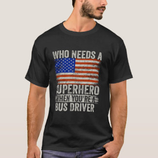 Funny Bus Driver Superhero Vintage Tee For Men Dad