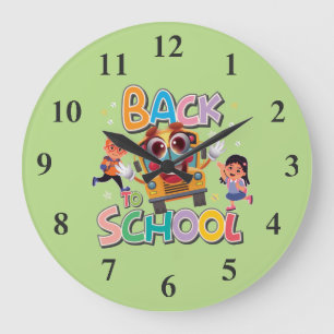 Funny Bus With Kids, Back To School Large Clock