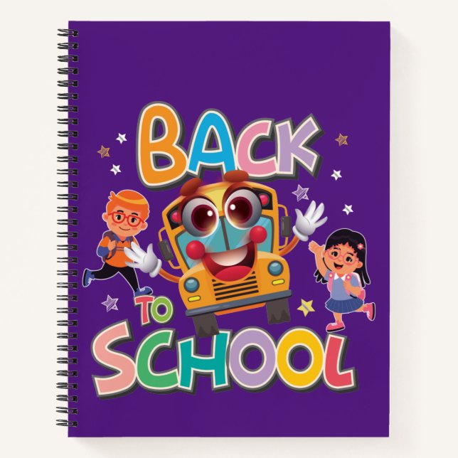 Funny Bus With Kids, Back To School Notebook (Front)