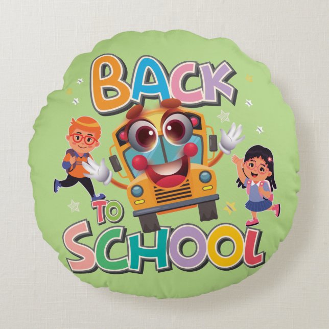 Funny Bus With Kids, Back To School Round Cushion (Front)