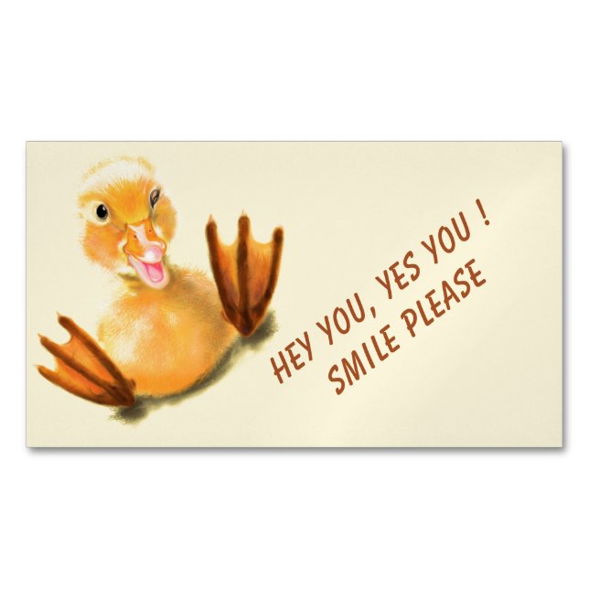 Funny Business Card Magnet and Playful Yellow Duck (Front)