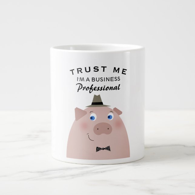 Funny Business Professional Cartoon Cute Pig Meme Large Coffee Mug (Front)