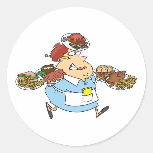 Funny Busy Waitress Overworked Server Classic Round Sticker (Front)