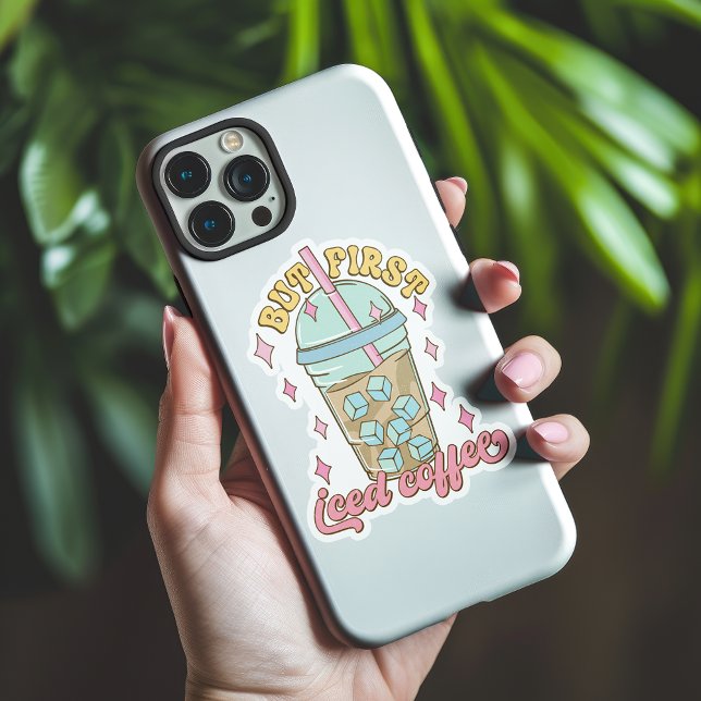 Funny But First Iced Coffee Quote Vinyl Sticker (Creator Uploaded)