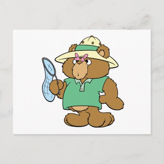 Funny Butterfly Catcher Bear Postcard (Front)