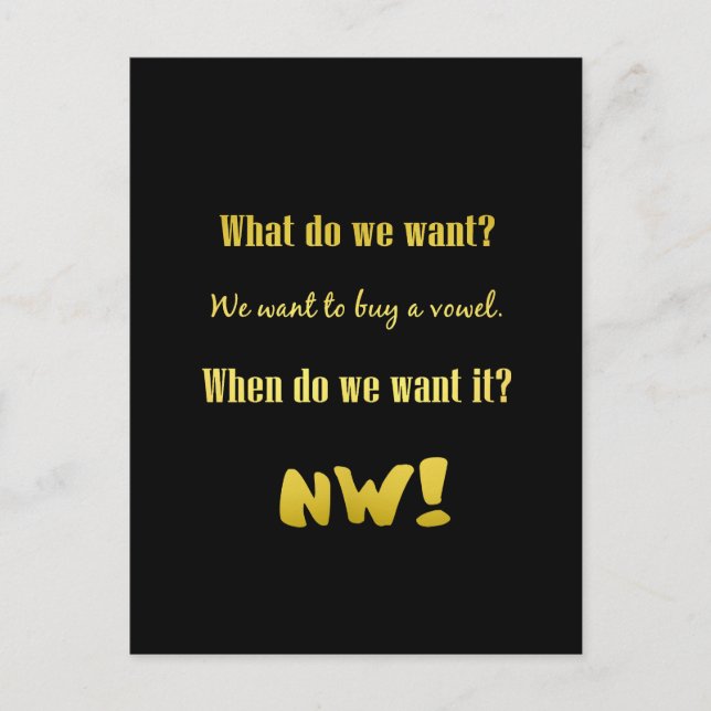 Funny Buy a Vowel — Now! Postcard (Front)