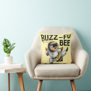 Funny Buzz-Fu Bee Martial Arts Throw Pillow