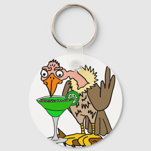 Funny Buzzard or Vulture Drinking Margarita Key Ring (Front)
