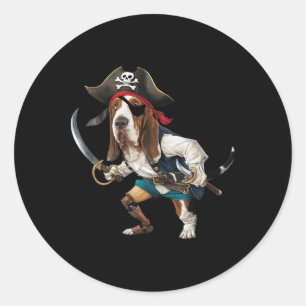 Funny Bysset Hound Pirate Halloween Mens Womens Ki Classic Round Sticker