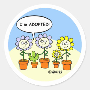 Funny Cactus and Flowers Adoption Cartoon Arizona Classic Round Sticker