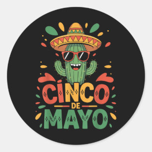 Funny Cactus And Sombrero Cinco De Mayo Cactus Som Classic Round Sticker