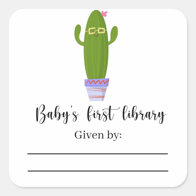 Funny cactus - Baby Shower bookplate Square Sticker (Front)