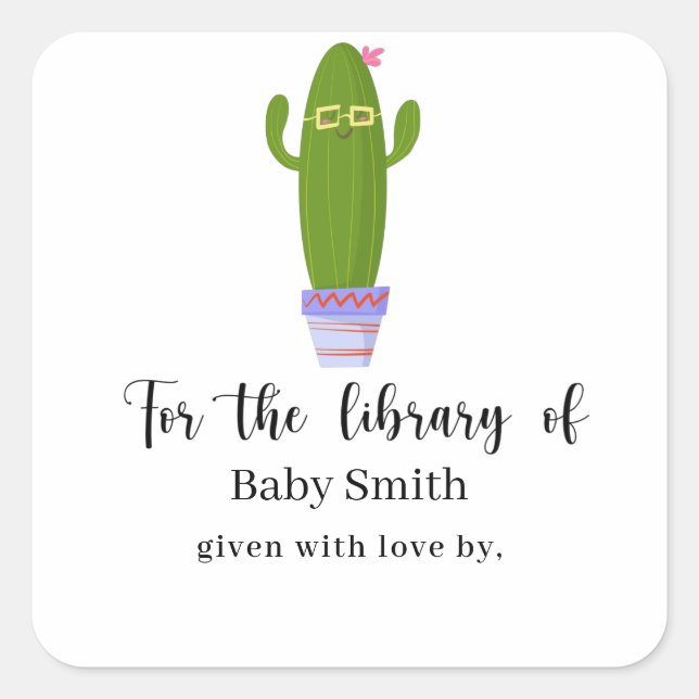 Funny cactus - Baby Shower Library Square Sticker (Front)