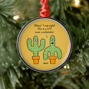 Funny Cactus Cartoon Texas Arizona Cacti Christmas Metal Tree Decoration