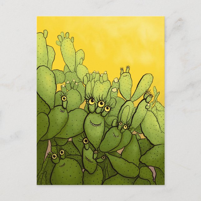 Funny Cactus Green Yellow Succulent Postcard (Front)