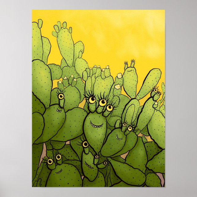 Funny Cactus Green Yellow Succulent Poster (Front)