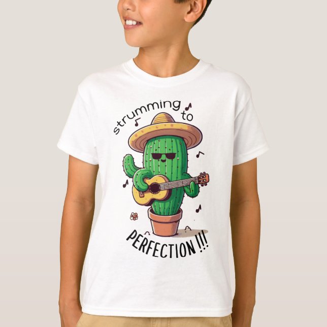 Funny Cactus Guitarist T-Shirt | Strumming to Perf (Front)