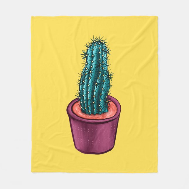 Funny Cactus Pot Yellow Weird Trippy Psychedelic Fleece Blanket (Front)