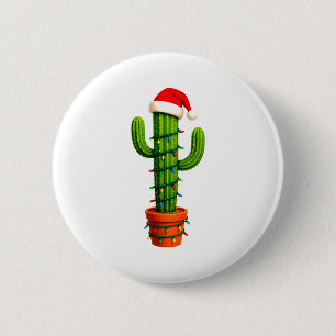 Funny Cactus Santa Hat Xmas Tree Lights Merry Chri 6 Cm Round Badge