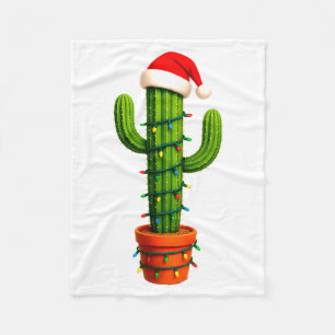 Funny Cactus Santa Hat Xmas Tree Lights Merry Chri Fleece Blanket