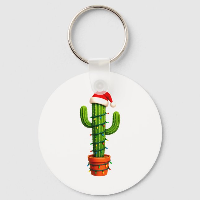 Funny Cactus Santa Hat Xmas Tree Lights Merry Chri Key Ring (Front)