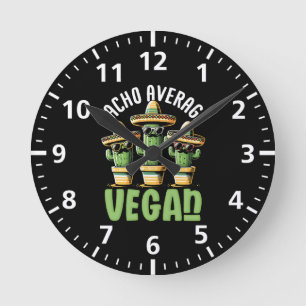 Funny Cactus Sombrero Nacho Average Vegan Round Clock