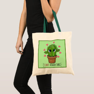 funny cactus touch this word art tote bag