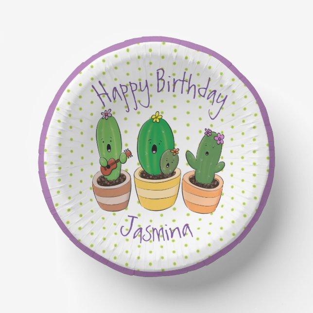 Funny cactus trio cartoon illustration paper plate (Front)