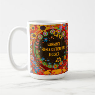 Funny Caffeinated Teacher Initial Personalised Coffee Mug