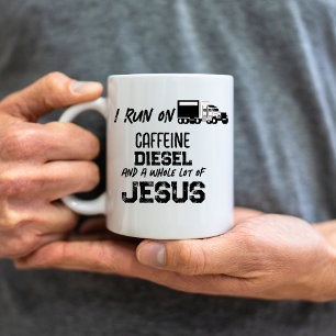 FUNNY Caffeine Diesel And Jesus Grunge Trucker Coffee Mug