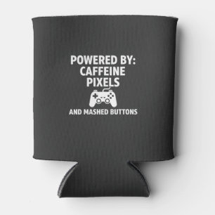Funny Caffeine Pixels and Mashed Buttons Gamer Quo Can Cooler