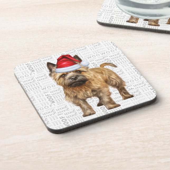 Funny Cairn Terrier Dog Woof Word Art Holiday Coaster (Left Side)