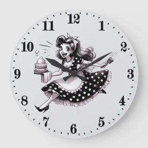 Funny cake baking vintage lady large clock